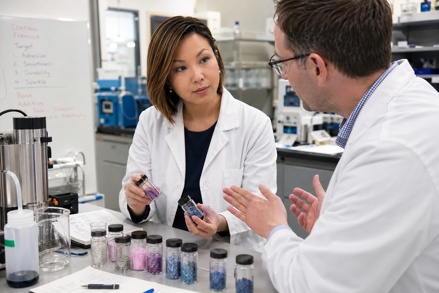 Cristina collaborating in the coatings lab
